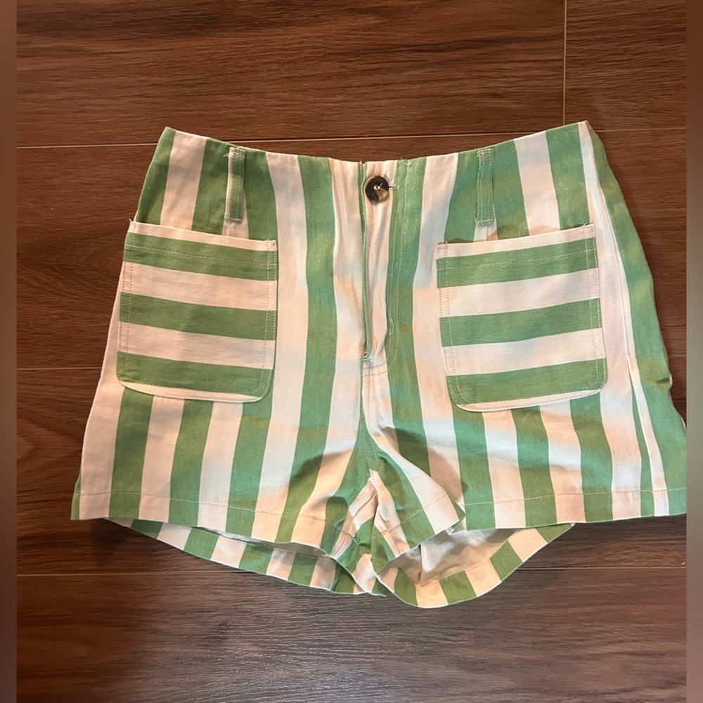 Mahina Green and White Striped Shorts